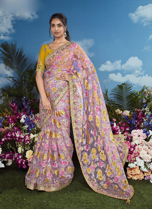 Baby Pink Brasso Saree Designer Blouse with Attached Tussles On Pallu