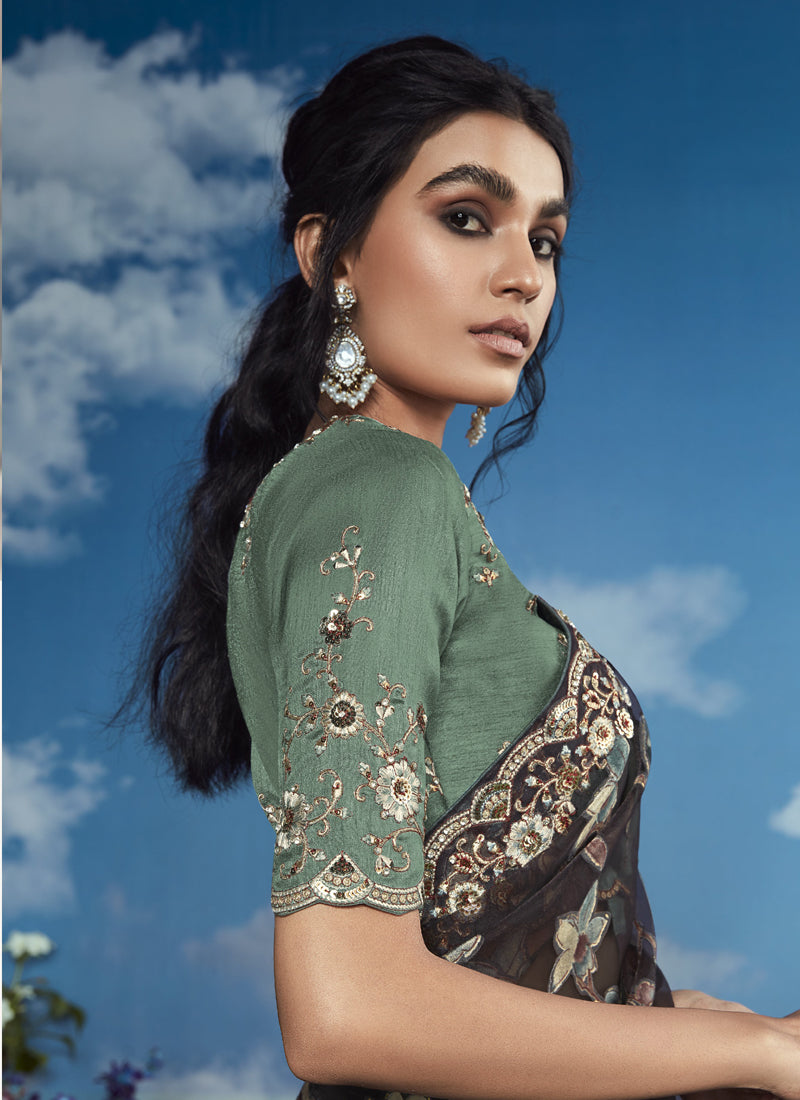 Black Brasso Designer Blouse with Attached Tussles On Pallu