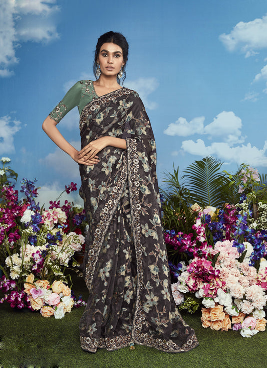 Black Brasso Designer Blouse with Attached Tussles On Pallu