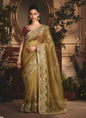Antique Gold Tissue Organza With Work Border And Designer Butta Work All Over Saree
