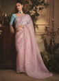 Baby Pink Tissue With Contrast Blouse Designer Saree