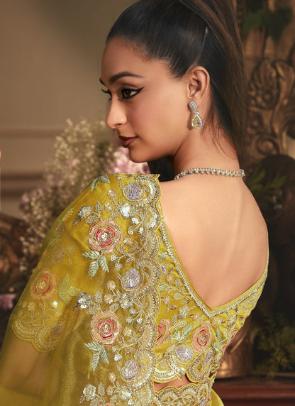Yellow Tissue Organza With Designer Blouse Saree