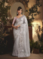 Gray Tissue Organza With Contrast Designer Blouse Saree