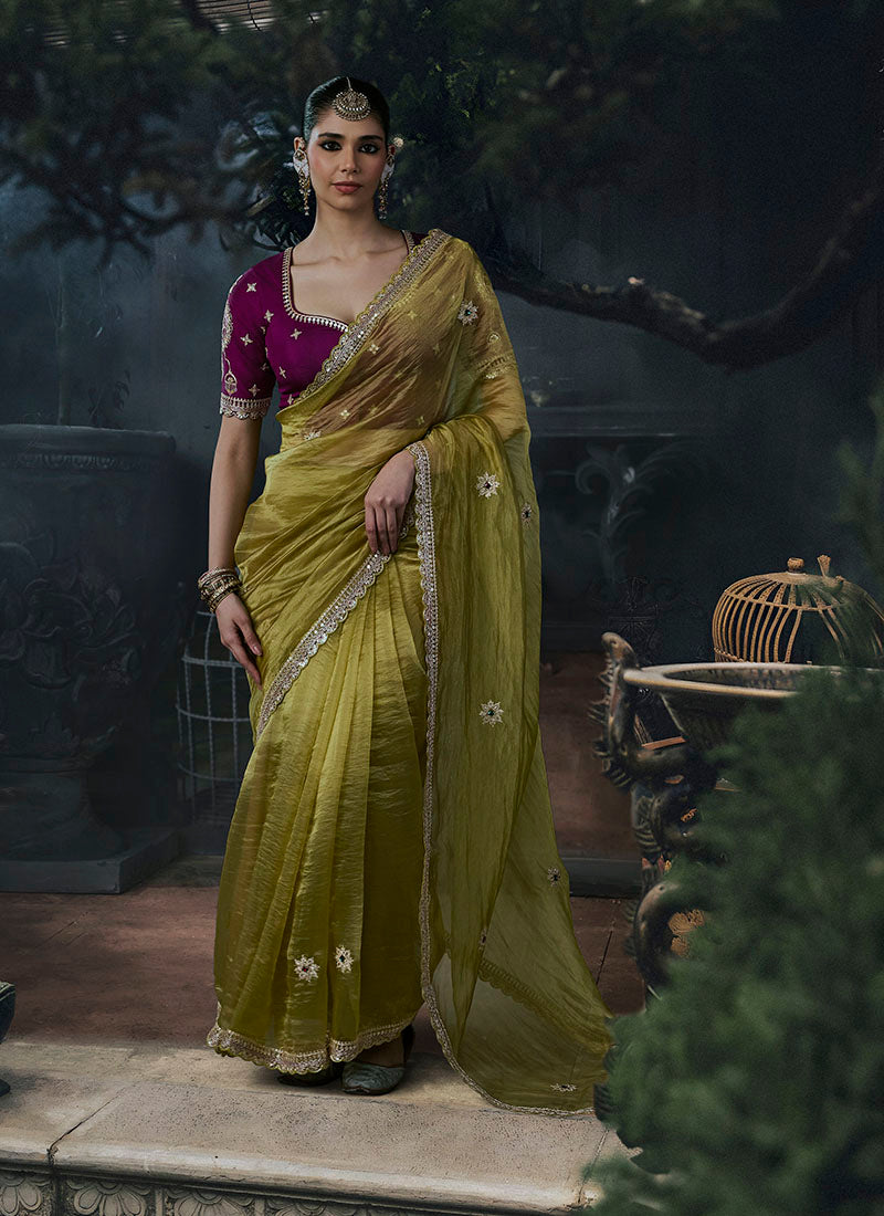Tissue Silk & Organza Sequence Work Designer Party Wear Saree