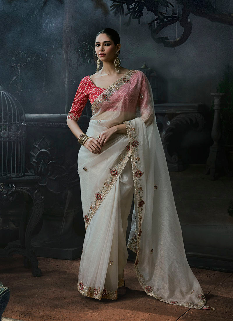 Tissue Silk & Organza Sequence Work Designer Party Wear Saree
