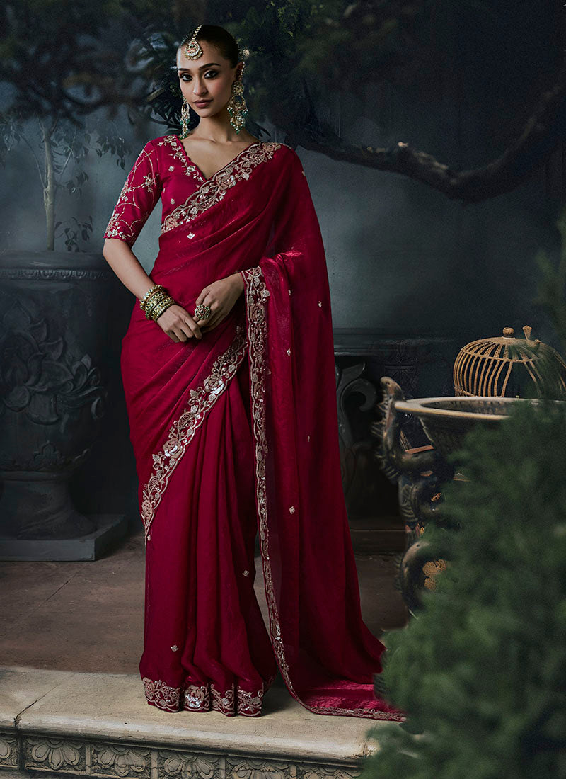 Tissue Silk & Organza Sequence Work Designer Party Wear Saree