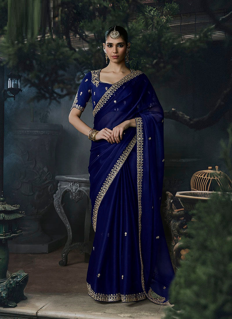 Tissue Silk & Organza Sequence Work Designer Party Wear Saree