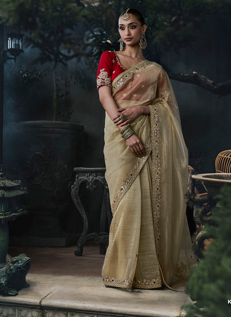 Tissue Silk & Organza Sequence Work Designer Party Wear Saree