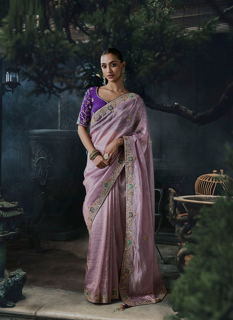 Tissue Silk & Organza Sequence Work Designer Party Wear Saree