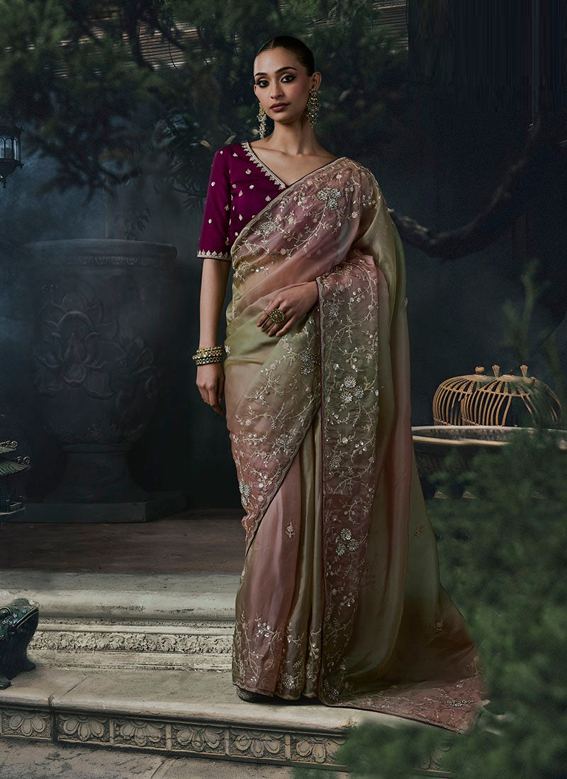 Tissue Silk & Organza Sequence Work Designer Party Wear Saree
