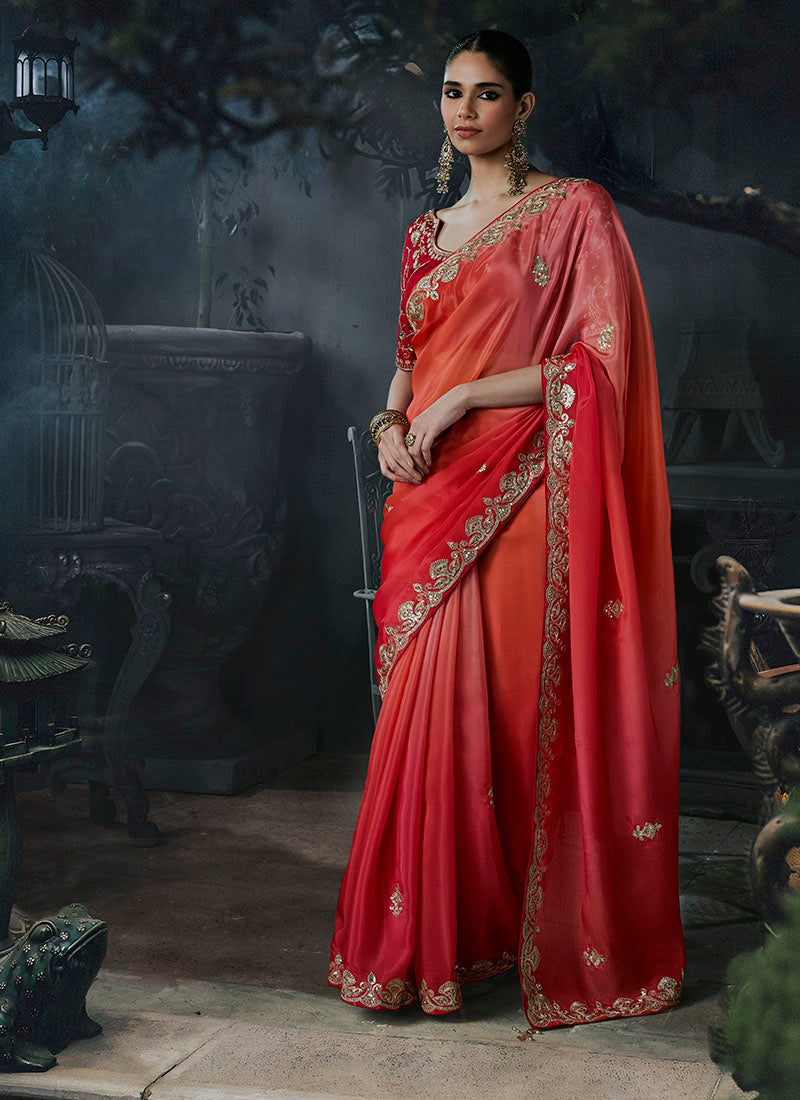 Tissue Silk & Organza Sequence Work Designer Party Wear Saree