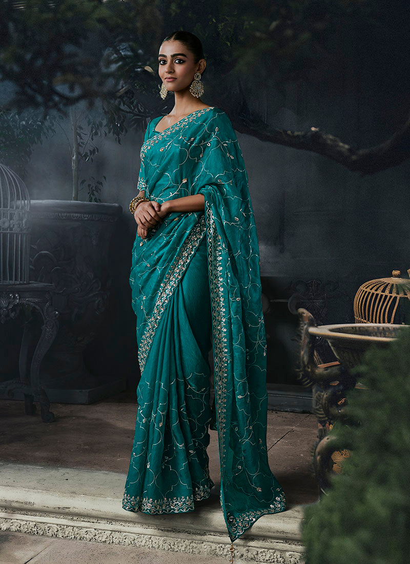 Tissue Silk & Organza Sequence Work Designer Party Wear Saree