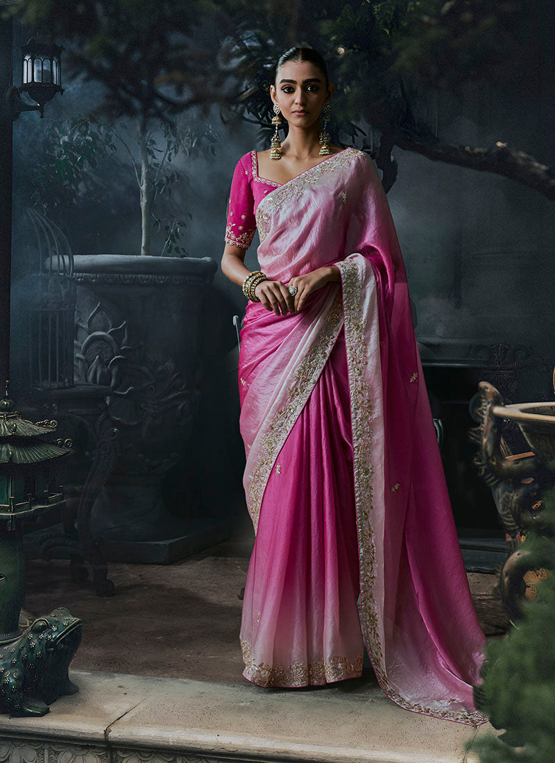 Tissue Silk & Organza Sequence Work Designer Party Wear Saree