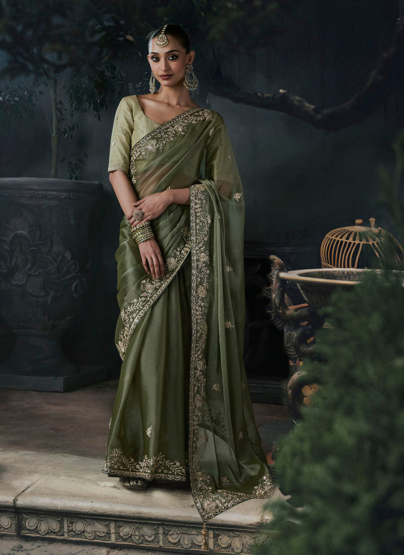 Tissue Silk & Organza Sequence Work Designer Party Wear Saree