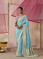 Sky Blue Dola Silk Weaving On All Over Saree Heavy Designer Contras Blouse