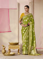 Olive Dola Silk Weaving On All Over Saree Heavy Designer Contras Blouse