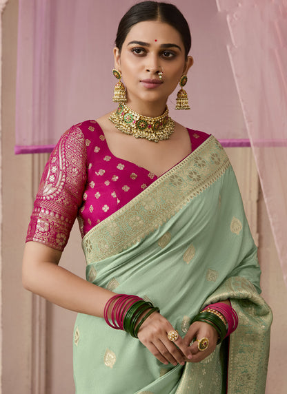 Pista Dola Silk Weaving Designer Contras Blouse