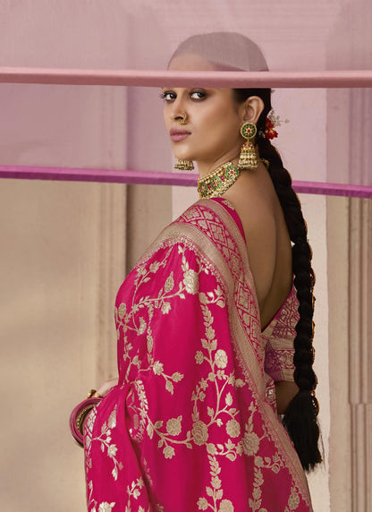 Red Dola Silk Weaving Heavy Designer Contras Blouse