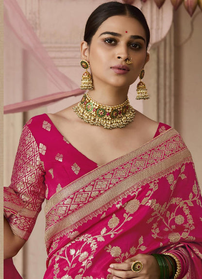 Red Dola Silk Weaving Heavy Designer Contras Blouse