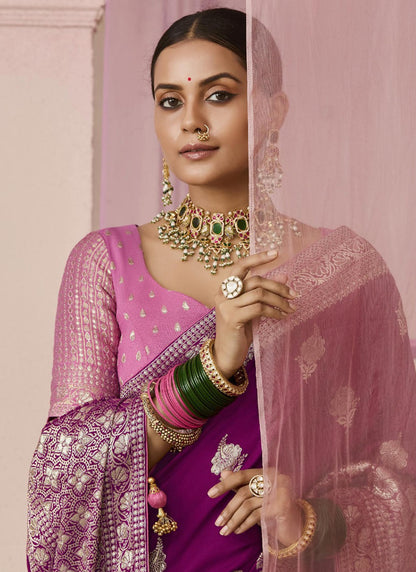 Dark Magenta Dola Silk Heavy Designer Contras Blouse