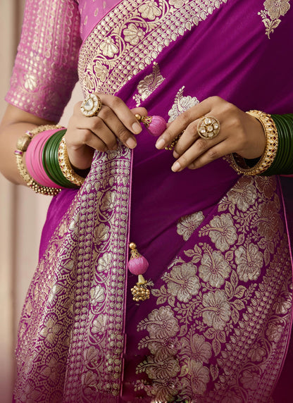 Dark Magenta Dola Silk Heavy Designer Contras Blouse