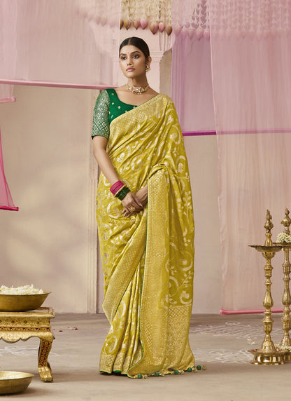 Mustard Dola Silk Weaving Designer Contras Blouse