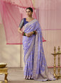 Lavender Dola Silk Saree Heavy Designer Contras Blouse