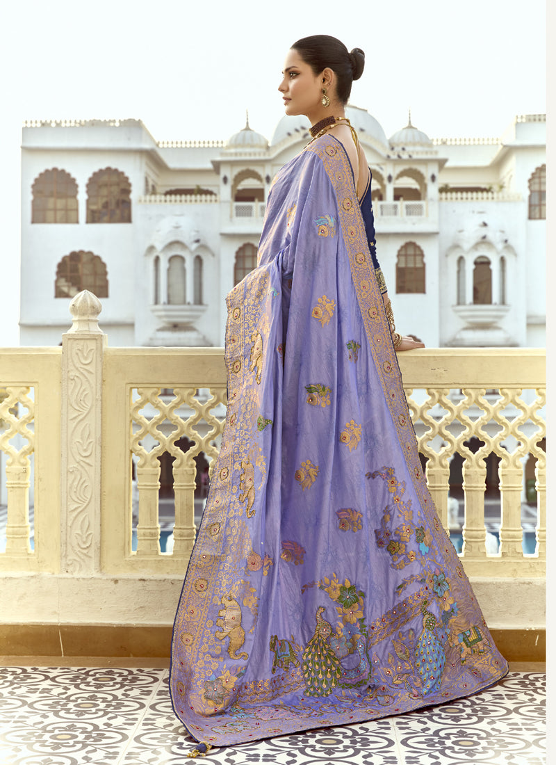 Lavender Dola Silk Heavy Zari Weaving Wedding Sarees