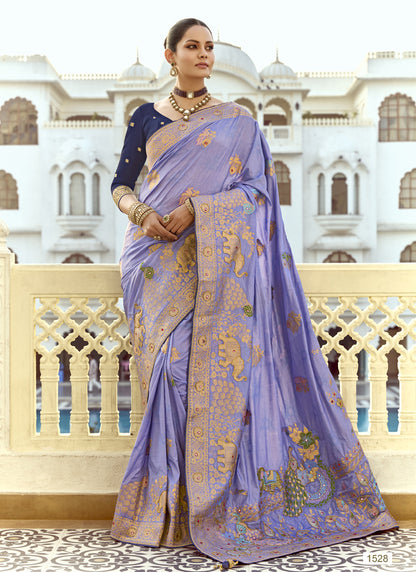 Lavender Dola Silk Heavy Zari Weaving Wedding Sarees
