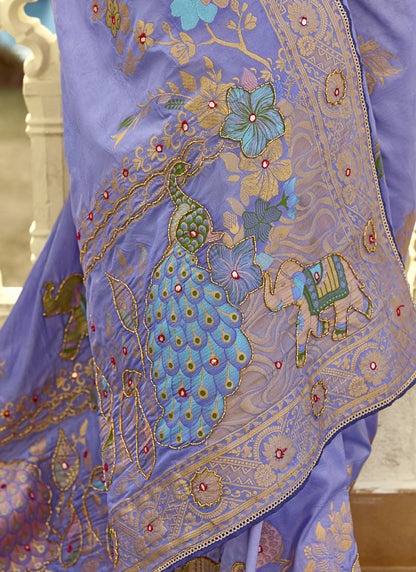 Lavender Dola Silk Heavy Zari Weaving Wedding Sarees