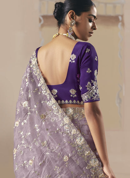 Lavender Tissue Silk Heavy Designer Saree