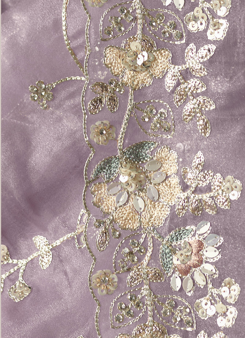 Lavender Tissue Silk Heavy Designer Saree