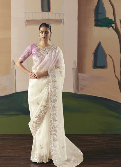 White Tissue Silk Heavy Designer Saree