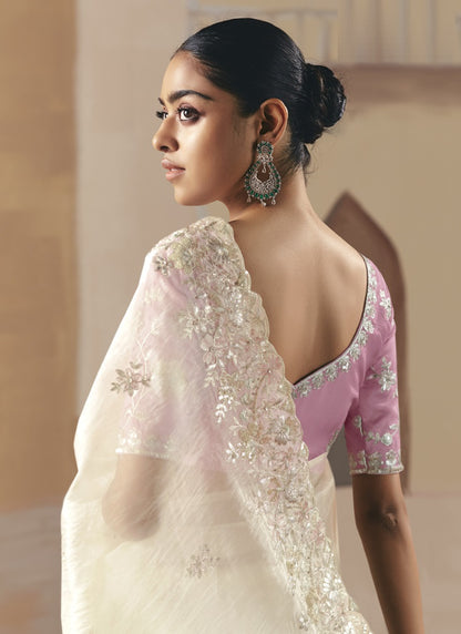 White Tissue Silk Heavy Designer Saree