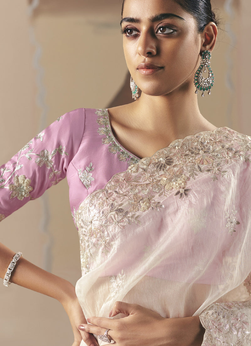 White Tissue Silk Heavy Designer Saree