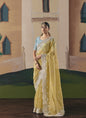 Mustard Tissue Silk Cut Work Border Heavy Designer Saree