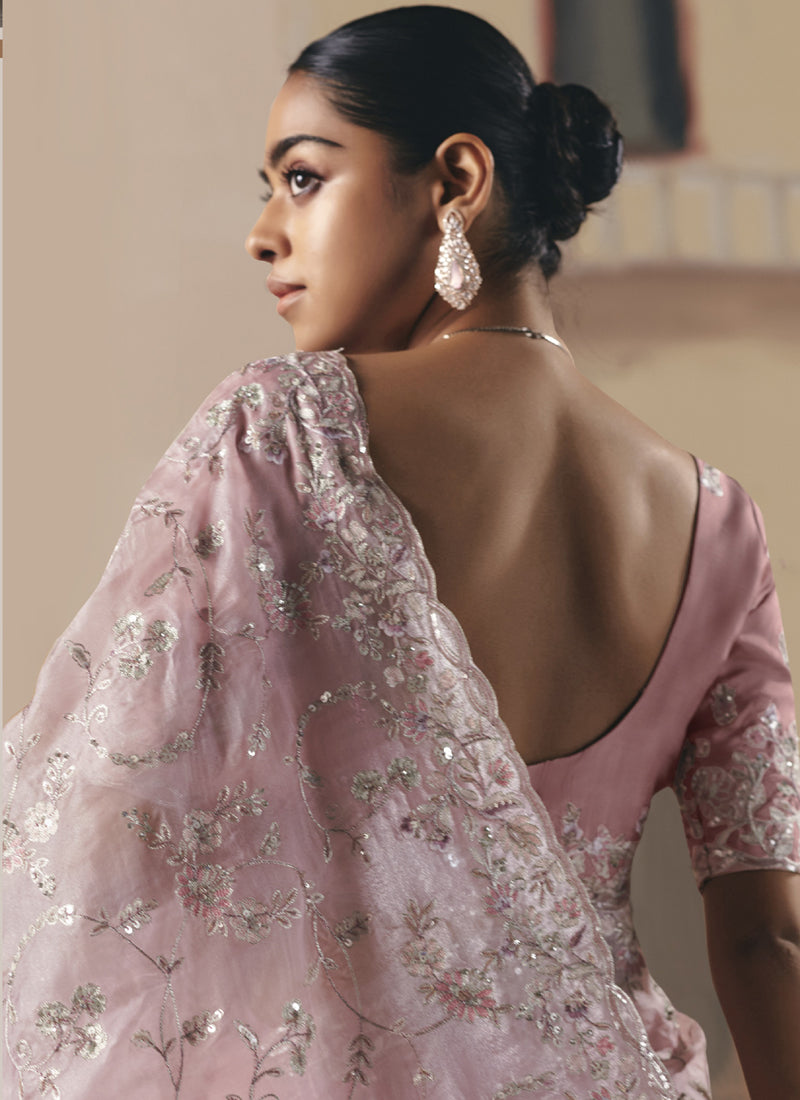 Baby Pink Tissue Silk Heavy Designer Saree