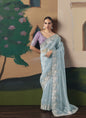 Sky Blue Glass Tissue Silk Border Heavy Designer Saree