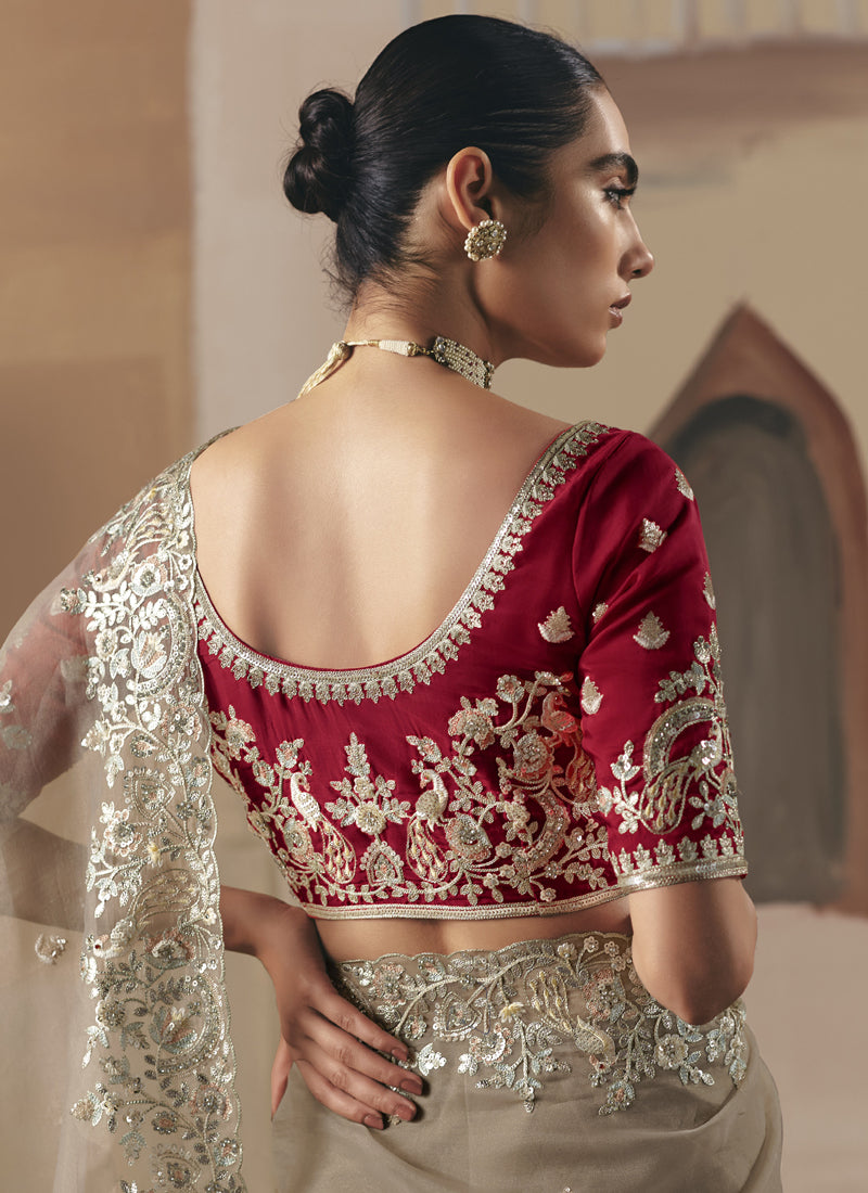 Coffee Organza Heavy Designer Saree