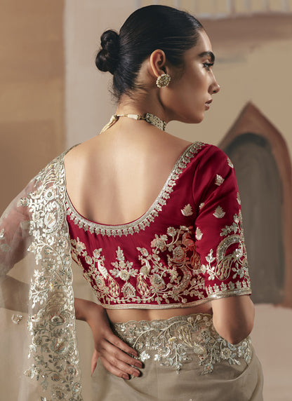 Coffee Organza Heavy Designer Saree