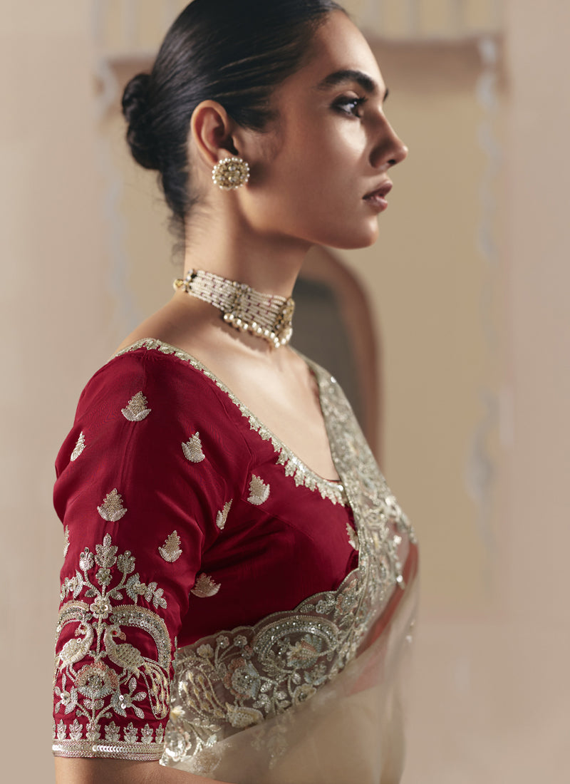 Coffee Organza Heavy Designer Saree