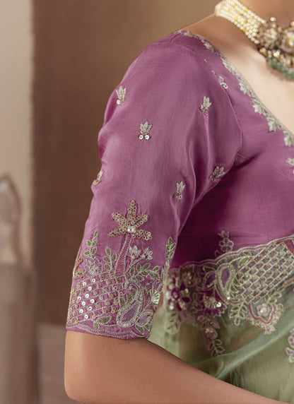 Pista Tissue Silk Border Heavy Designer Saree