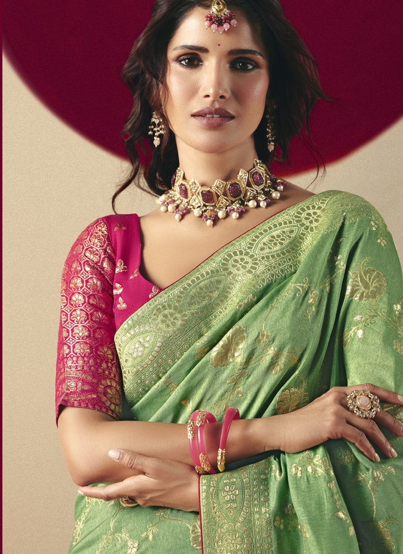 Pista Bemberg Viscose With Contrast Weaving Work Blouse