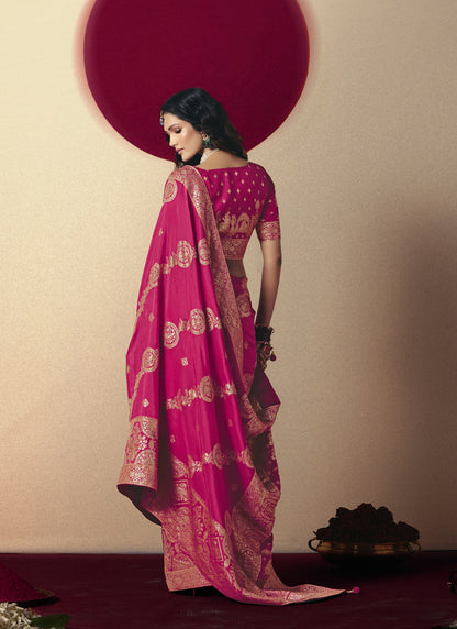 Rani Pink Bemberg Viscose With Weaving Work Blouse