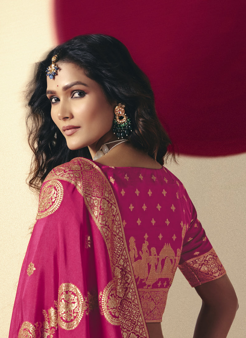 Rani Pink Bemberg Viscose With Weaving Work Blouse