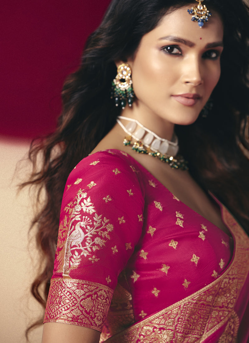 Rani Pink Bemberg Viscose With Weaving Work Blouse