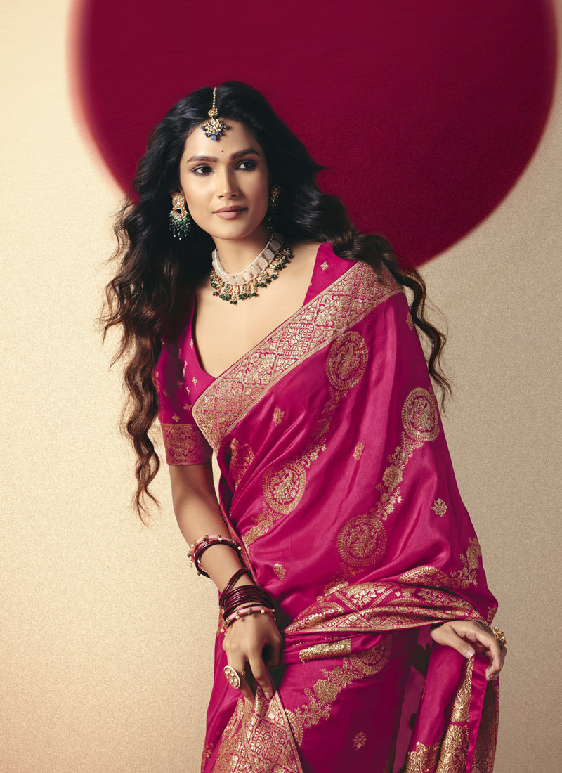 Rani Pink Bemberg Viscose With Weaving Work Blouse