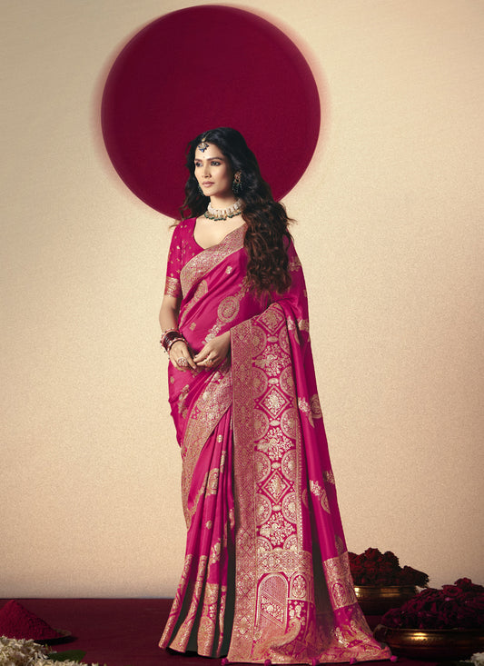 Rani Pink Bemberg Viscose With Weaving Work Blouse