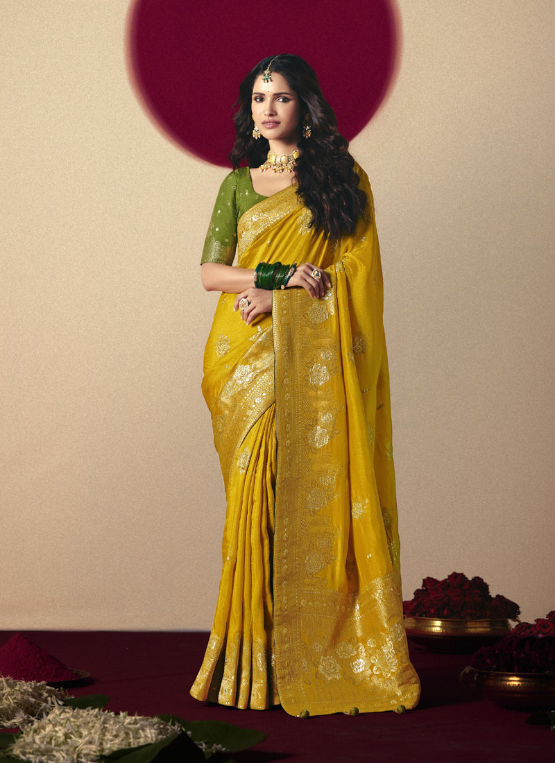 Mustard Bemberg Viscose With Contrast Weaving Work Blouse