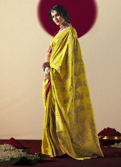 Lemon Bemberg Viscose With Contrast Weaving Work Blouse